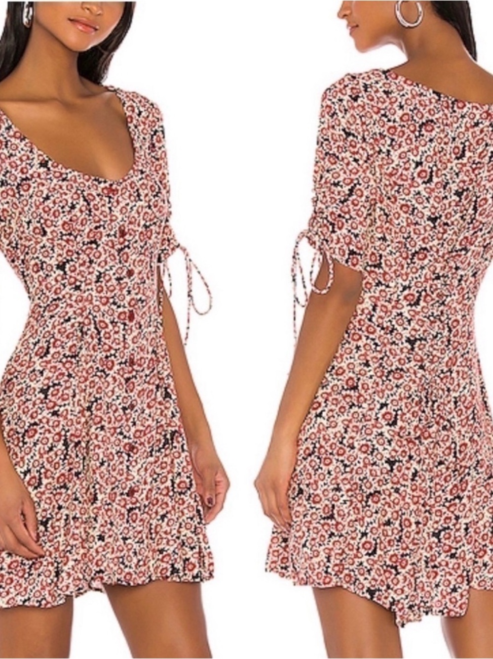 Free People Pink Floral Tie-Sleeve Mini Dress